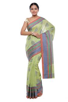 Green woven art silk saree with blouse