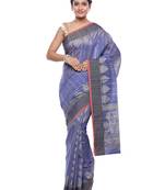 Blue woven art silk saree with blouse