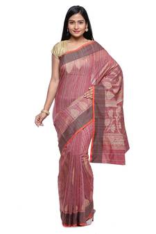 Brown woven art silk saree with blouse