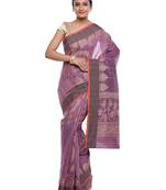 Purple woven art silk saree with blouse