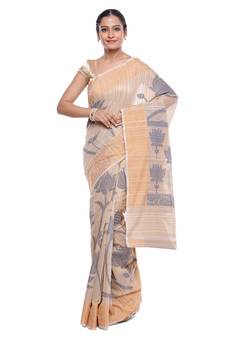 Beige woven art silk saree with blouse