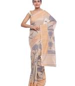 Beige woven art silk saree with blouse