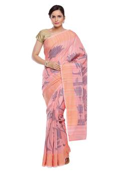 Pink woven art silk saree with blouse