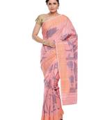 Pink woven art silk saree with blouse