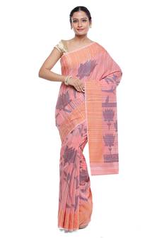 Peach woven art silk saree with blouse