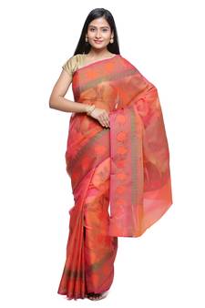 Orange woven art silk saree with blouse