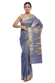Grey woven art silk saree with blouse