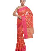 Red woven art silk saree with blouse