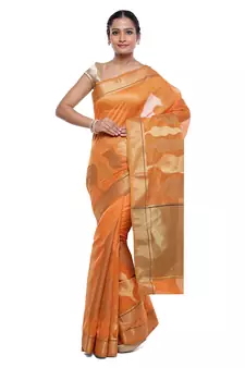 Brown woven art silk saree with blouse