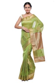 Green woven art silk saree with blouse