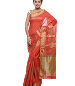 Red woven art silk saree with blouse