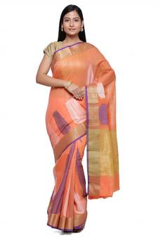 Peach woven art silk saree with blouse
