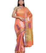 Peach woven art silk saree with blouse