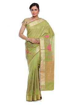 Green woven art silk saree with blouse