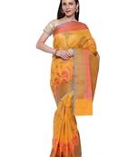 Yellow woven art silk saree with blouse