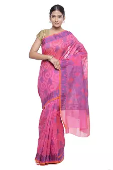 Pink woven art silk saree with blouse