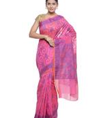 Pink woven art silk saree with blouse