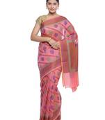Pink woven art silk saree with blouse