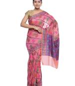 Pink woven art silk saree with blouse