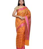 Orange woven art silk saree with blouse