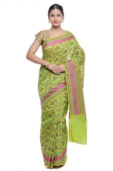 Green woven art silk saree with blouse