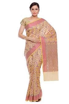Beige woven art silk saree with blouse