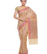 Beige woven art silk saree with blouse