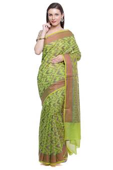 Green woven art silk saree with blouse