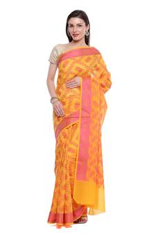 Yellow woven art silk saree with blouse