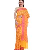 Yellow woven art silk saree with blouse