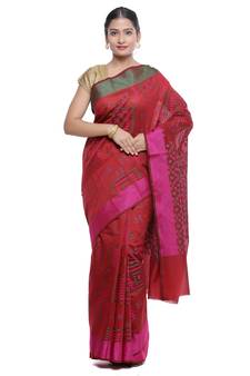 Rust woven art silk saree with blouse