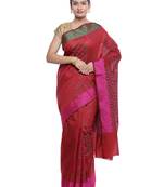 Rust woven art silk saree with blouse