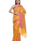 Yellow woven art silk saree with blouse