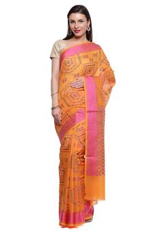 Orange woven art silk saree with blouse