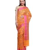Orange woven art silk saree with blouse
