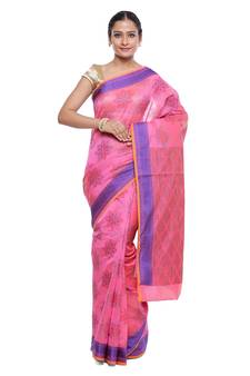 Orange woven art silk saree with blouse