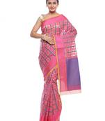 Pink woven art silk saree with blouse