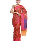 Pink woven art silk saree with blouse