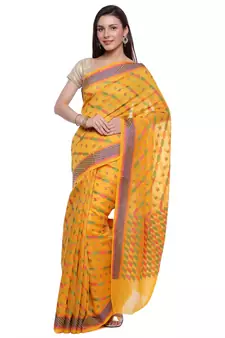 Yellow woven art silk saree with blouse