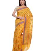 Yellow woven art silk saree with blouse