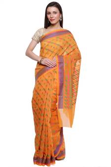 Yellow woven art silk saree with blouse