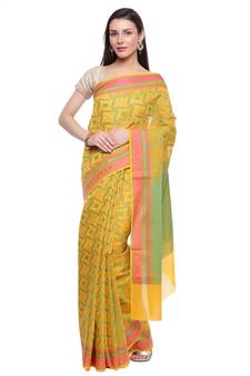 Orange woven art silk saree with blouse