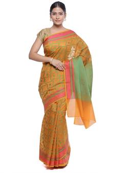 Yellow woven art silk saree with blouse