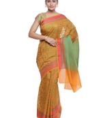 Yellow woven art silk saree with blouse
