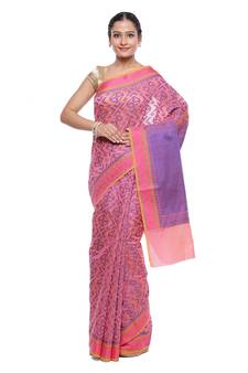 Orange woven art silk saree with blouse