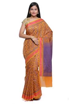 Beige woven art silk saree with blouse