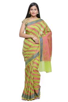Pink woven art silk saree with blouse