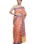 Orange woven art silk saree with blouse