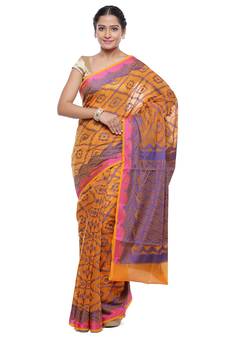 Cream woven art silk saree with blouse