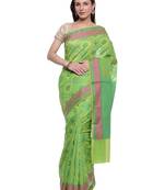 Green woven art silk saree with blouse